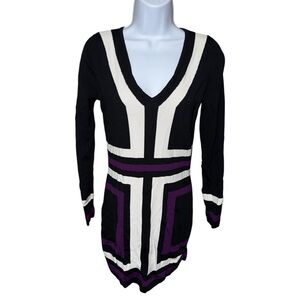 Women's I.N.C Black/White/Purple Bodycon Dress - S